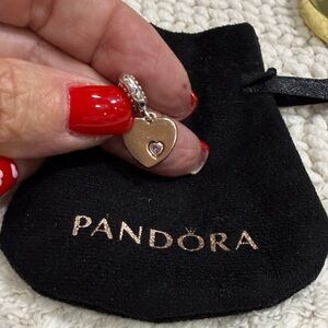 Pandora Gold Heart and Silcer Charm with Pink Accent